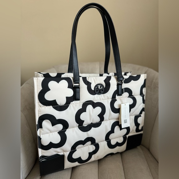 Tory Burch Nylon Flower Printed Ella Large Tote in French Cream - Picture 12 of 13